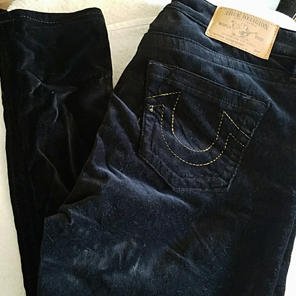 NWT True Religion velvet black skinny jeans.